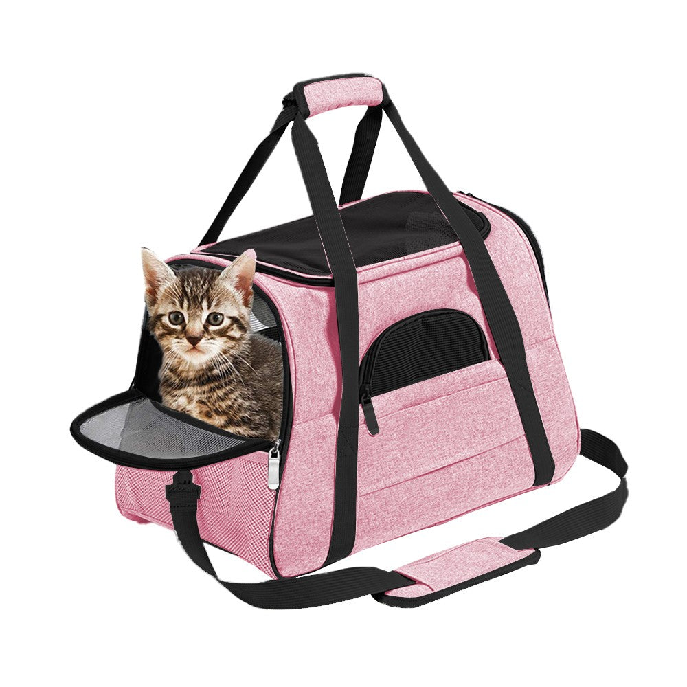 Pet Carrier Bag with Plush Mat Cat Dog Soft Crate Cage Shoulder Soft Carry Bag Pink
