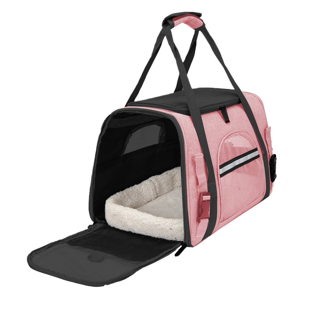 Pet Carrier Bag with Plush Mat Cat Dog Soft Crate Cage Shoulder Soft Carry Bag Pink