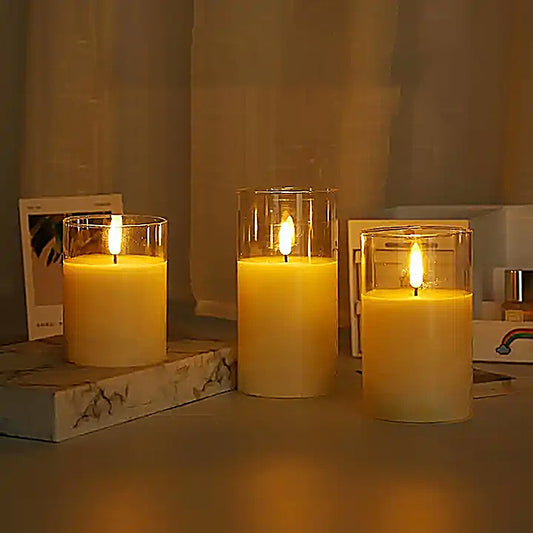 3-Piece Battery Operated LED Flameless Candles Set Realistic Candles Light