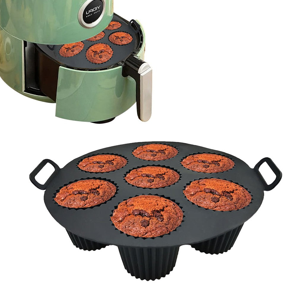 1Pc 7-Cavity Silicone Cupcake Mold Non Stick Muffin Baking Cups - Black