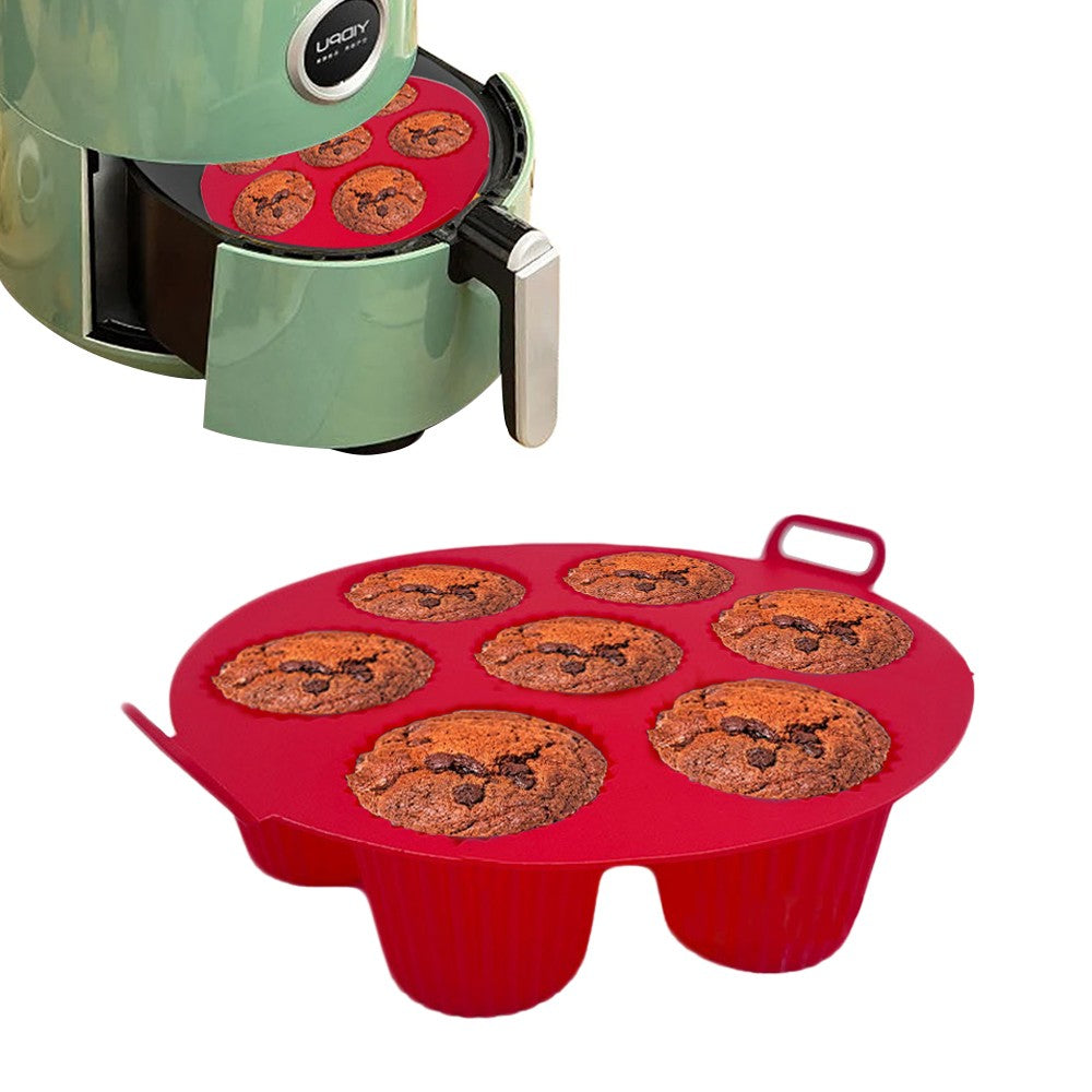 1Pc 7-Cavity Silicone Cupcake Mold Non Stick Muffin Baking Cups - Red