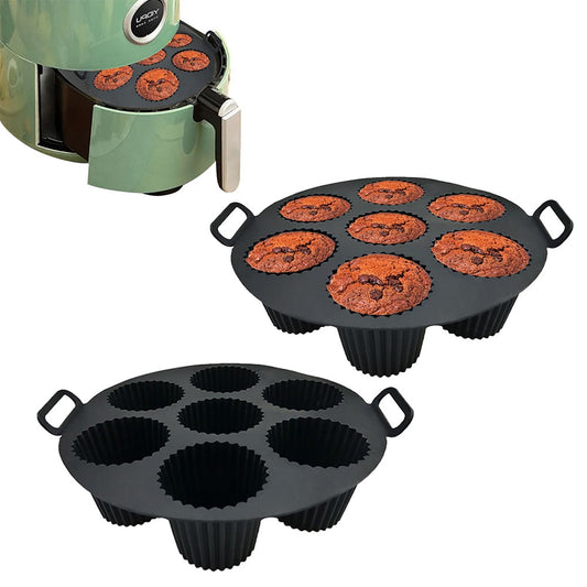 2Pcs 7-Cavity Silicone Cupcake Mold Non Stick Muffin Baking Cups - Black