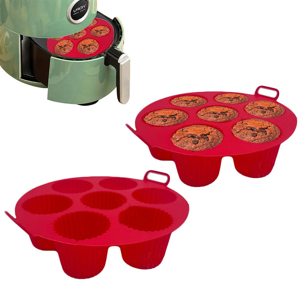 2Pcs 7-Cavity Silicone Cupcake Mold Non Stick Muffin Baking Cups - Red