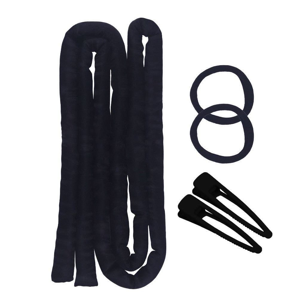 1.6M Heatless Hair Curling Rod Set Long Hair No Heat Curls Headband - Black