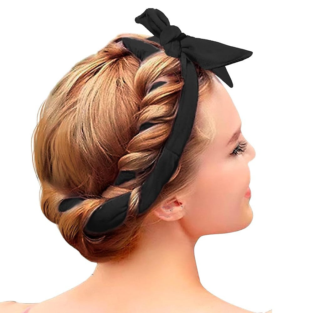 1.6M Heatless Hair Curling Rod Set Long Hair No Heat Curls Headband - Black