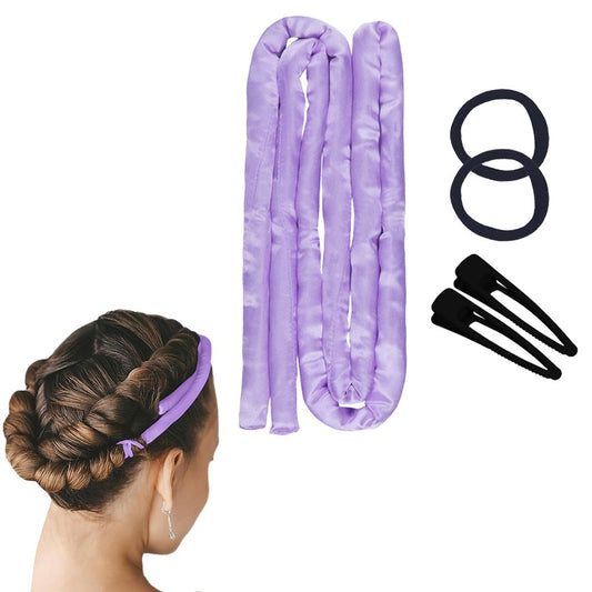 1.6M Heatless Hair Curling Rod Set Long Hair No Heat Curls Headband - Purple