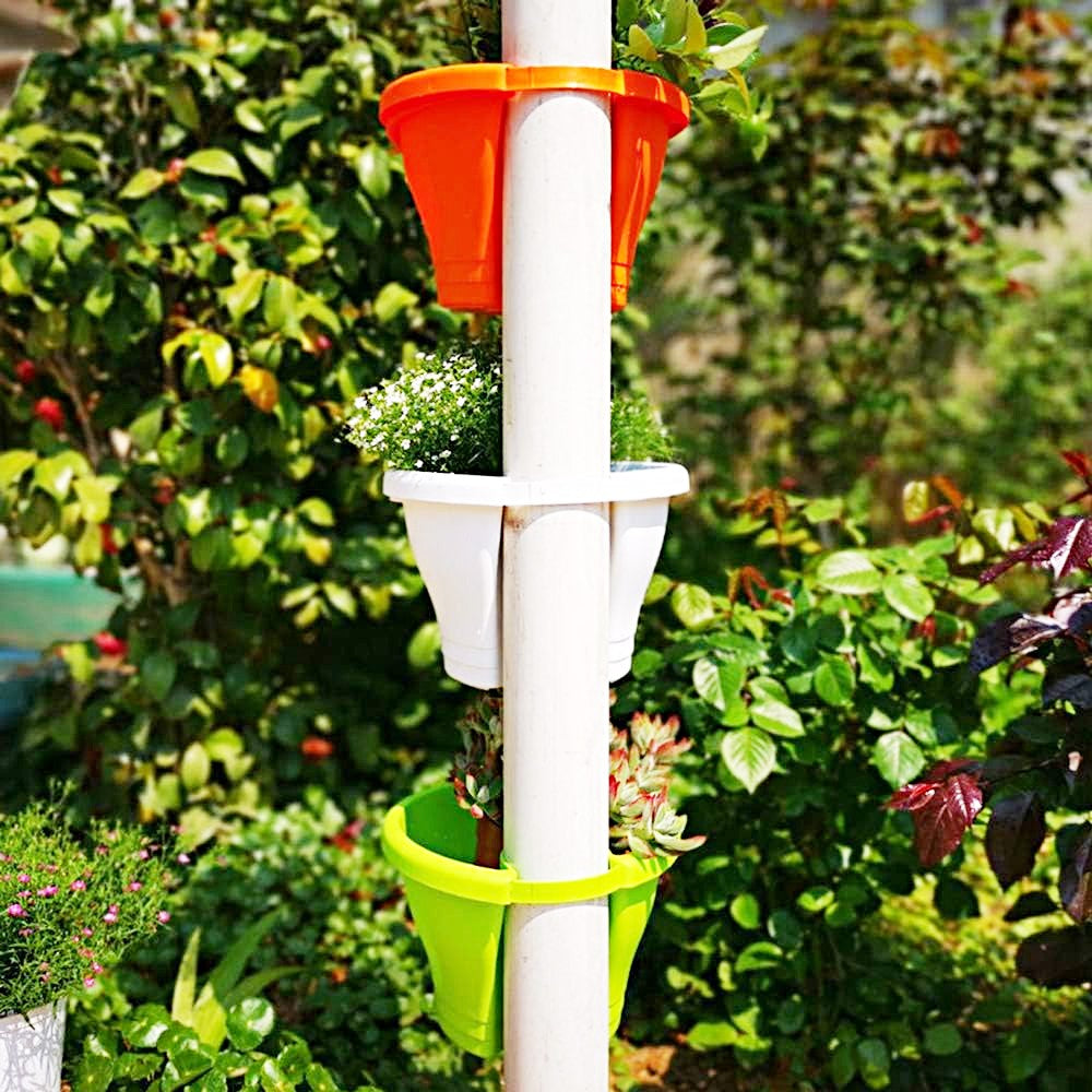 3-Piece Drain Pipe Flower Pots Set Plant Pot Holder Balcony Flower Basket