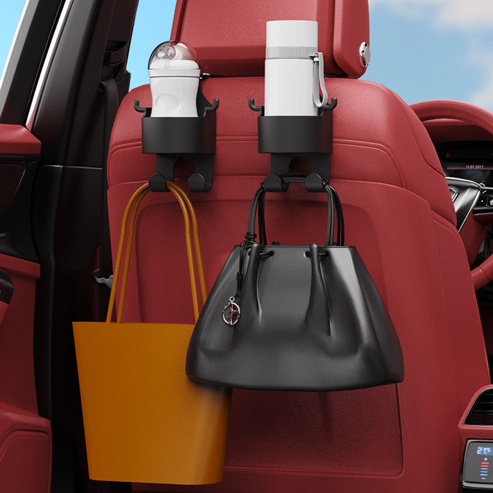 4Pcs Multifunctional Car Seat Back Hook 2-in-1 Car Headrest Hook and Cup Holder