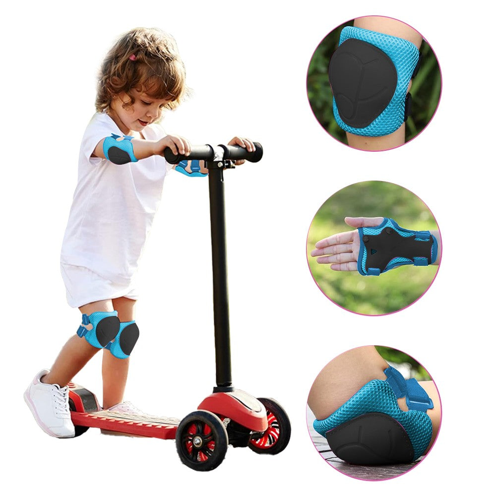 6-Piece Kids Protective Gear Set Knee Pads Wrist Guards Elbow Pads - Blue