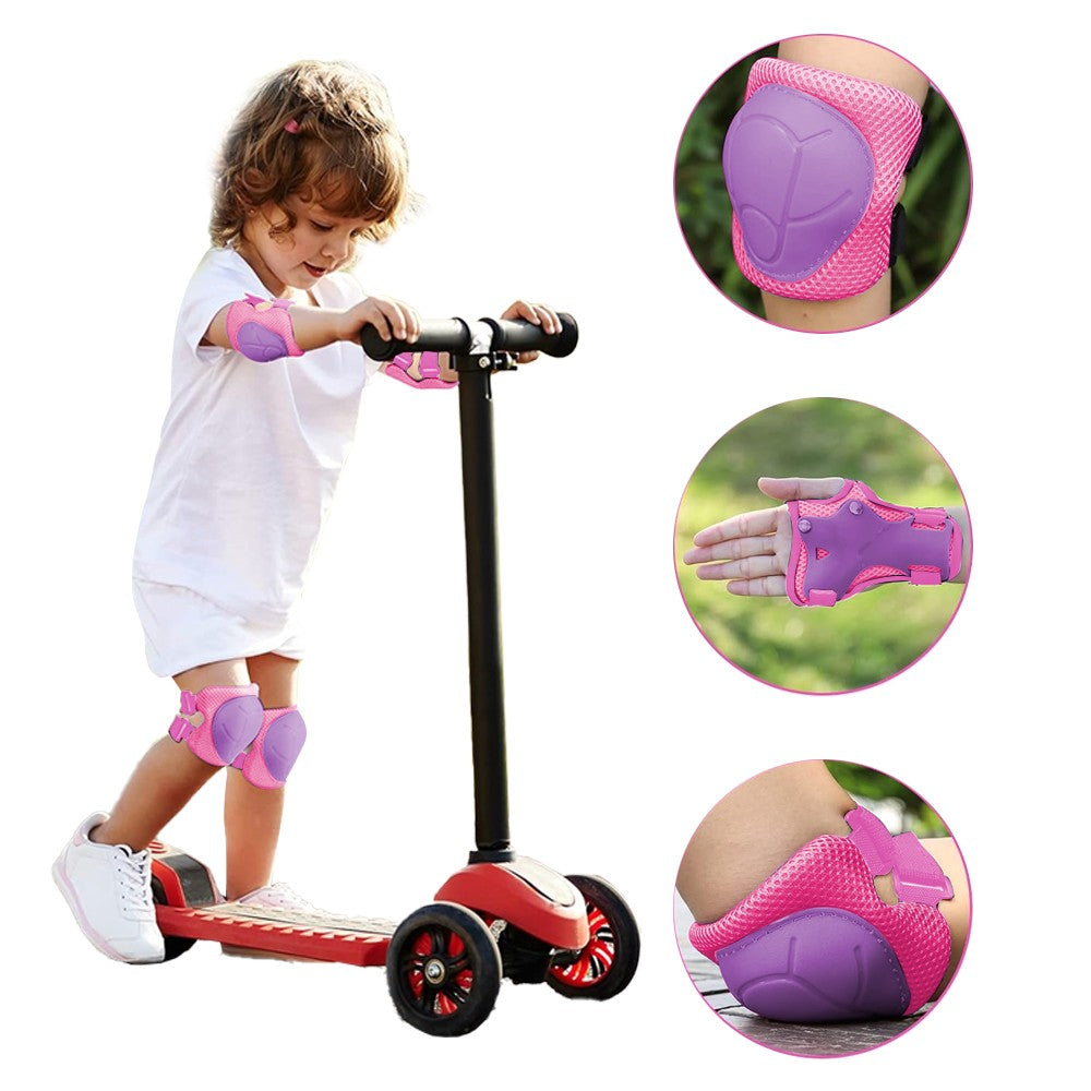 6-Piece Kids Protective Gear Set Knee Pads Wrist Guards Elbow Pads - Pink