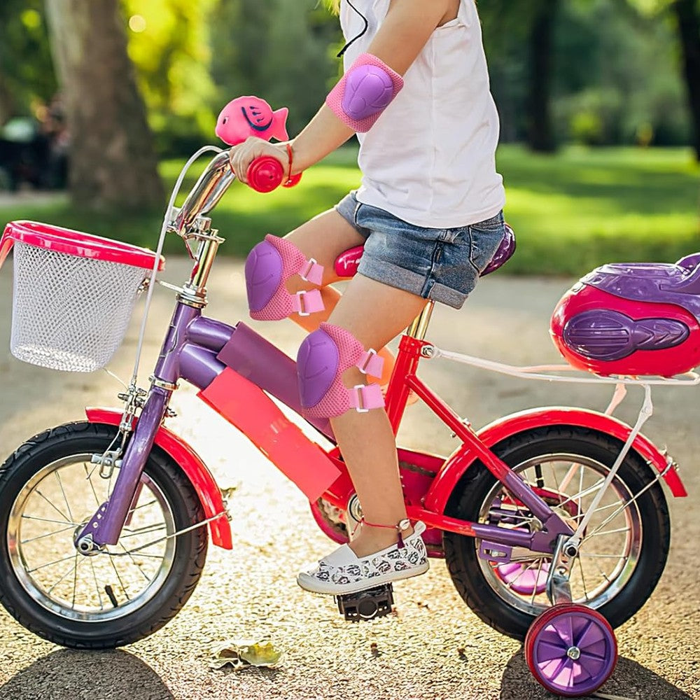 6-Piece Kids Protective Gear Set Knee Pads Wrist Guards Elbow Pads - Pink