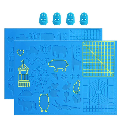 2Pcs 3D Printing Pen Mat Silicone 3D Pen Drawing Template Pad with Finger Caps