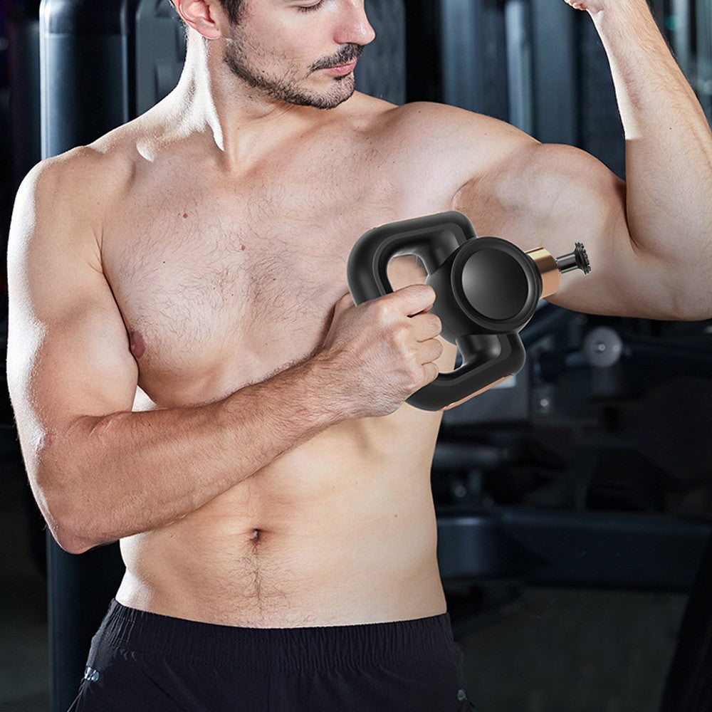 Handheld Muscle Massage Gun Body Massager with 4 Massage Heads and Belt - Black