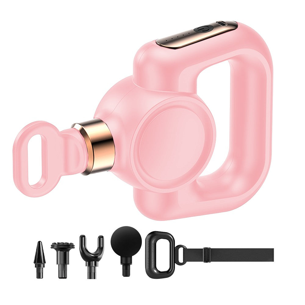 Handheld Muscle Massage Gun Body Massager with 4 Massage Heads and Belt - Pink