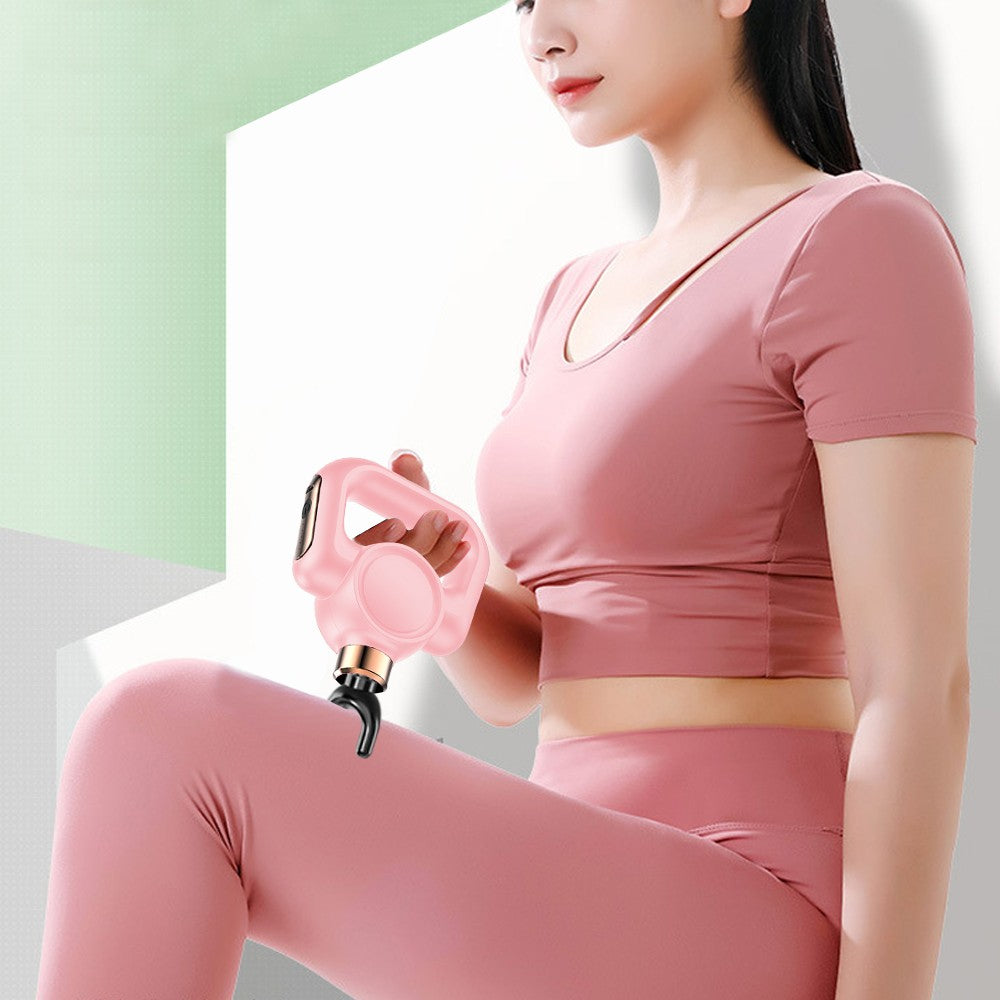 Handheld Muscle Massage Gun Body Massager with 4 Massage Heads and Belt - Pink