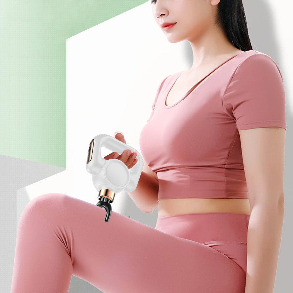 Handheld Muscle Massage Gun Body Massager with 4 Massage Heads and Belt - White
