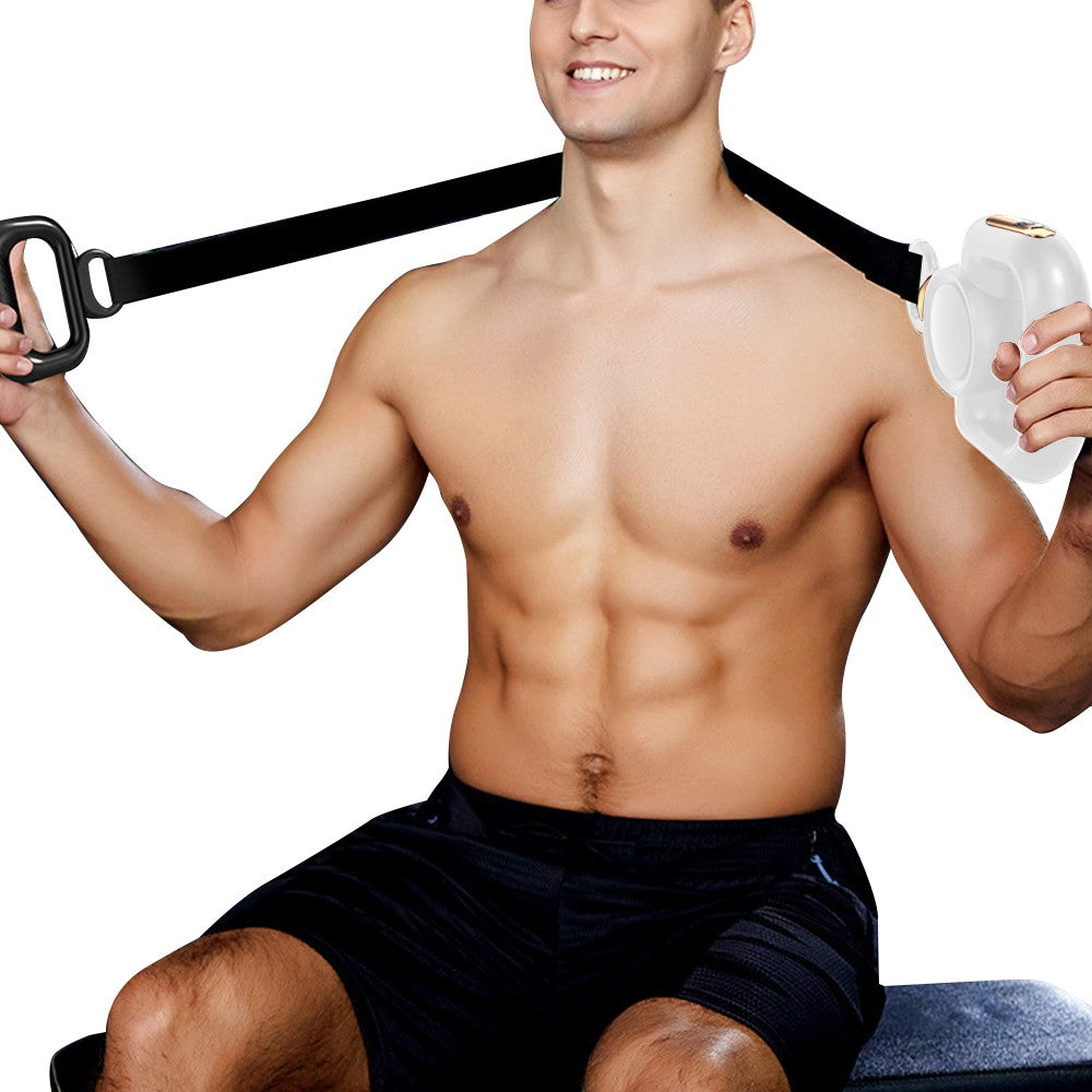 Handheld Muscle Massage Gun Body Massager with 4 Massage Heads and Belt - White