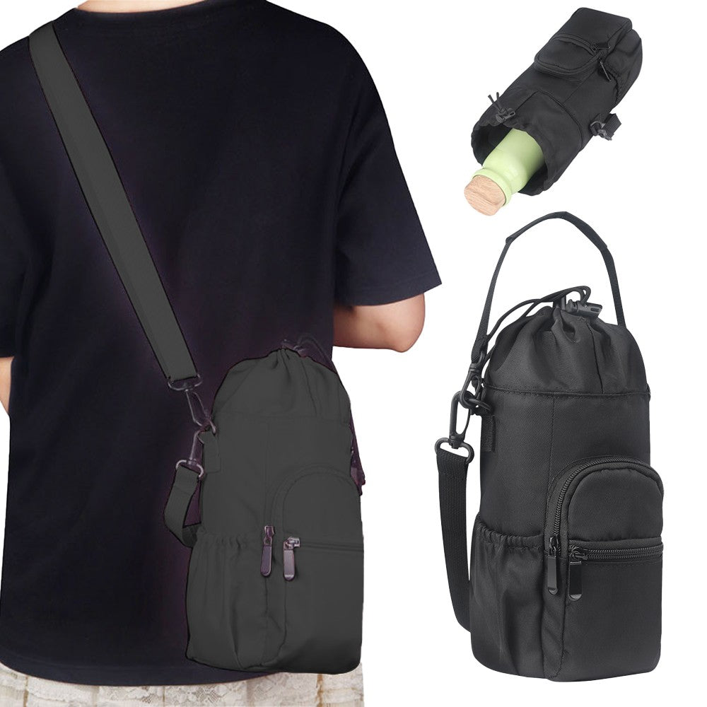 Water Bottle Carrier Bag Water Bottle Holder Sling Bag with Strap - Black