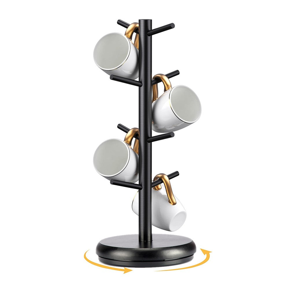 360-Degree Rotating Mug Holder Tree Coffee Cup Storage Rack with 8 Hooks