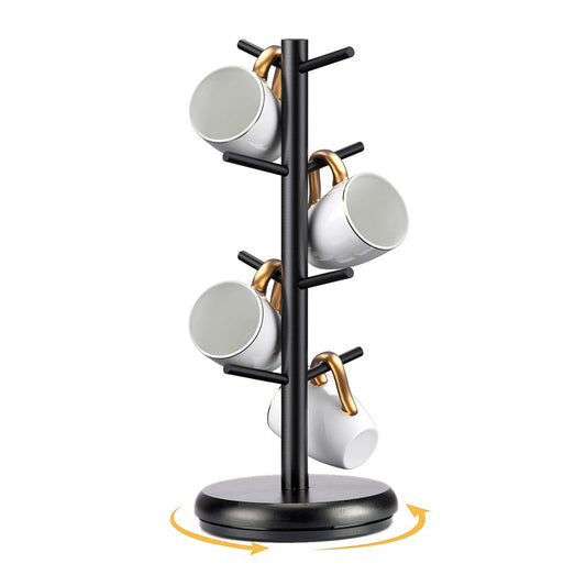 360-Degree Rotating Mug Holder Tree Coffee Cup Storage Rack with 8 Hooks