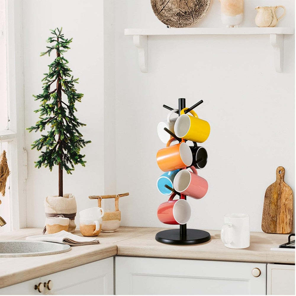 360-Degree Rotating Mug Holder Tree Coffee Cup Storage Rack with 8 Hooks