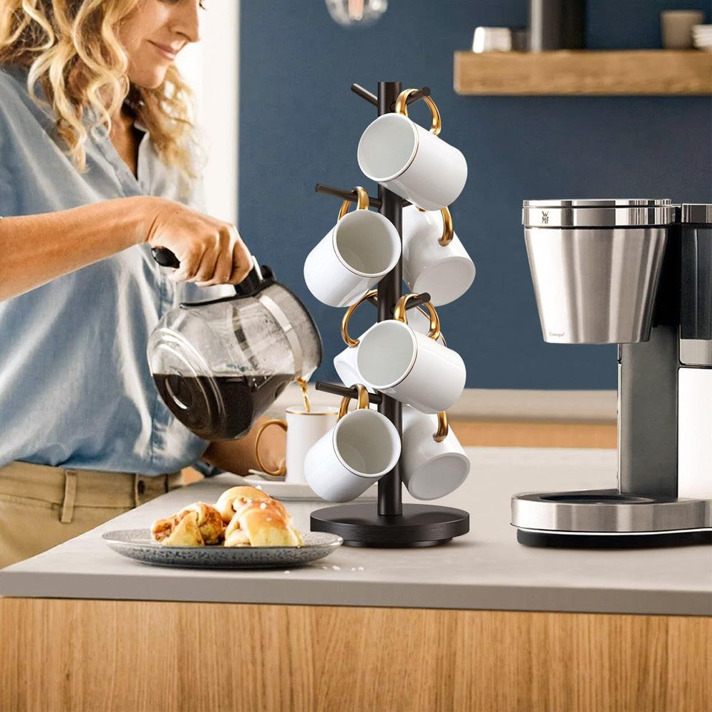 360-Degree Rotating Mug Holder Tree Coffee Cup Storage Rack with 8 Hooks