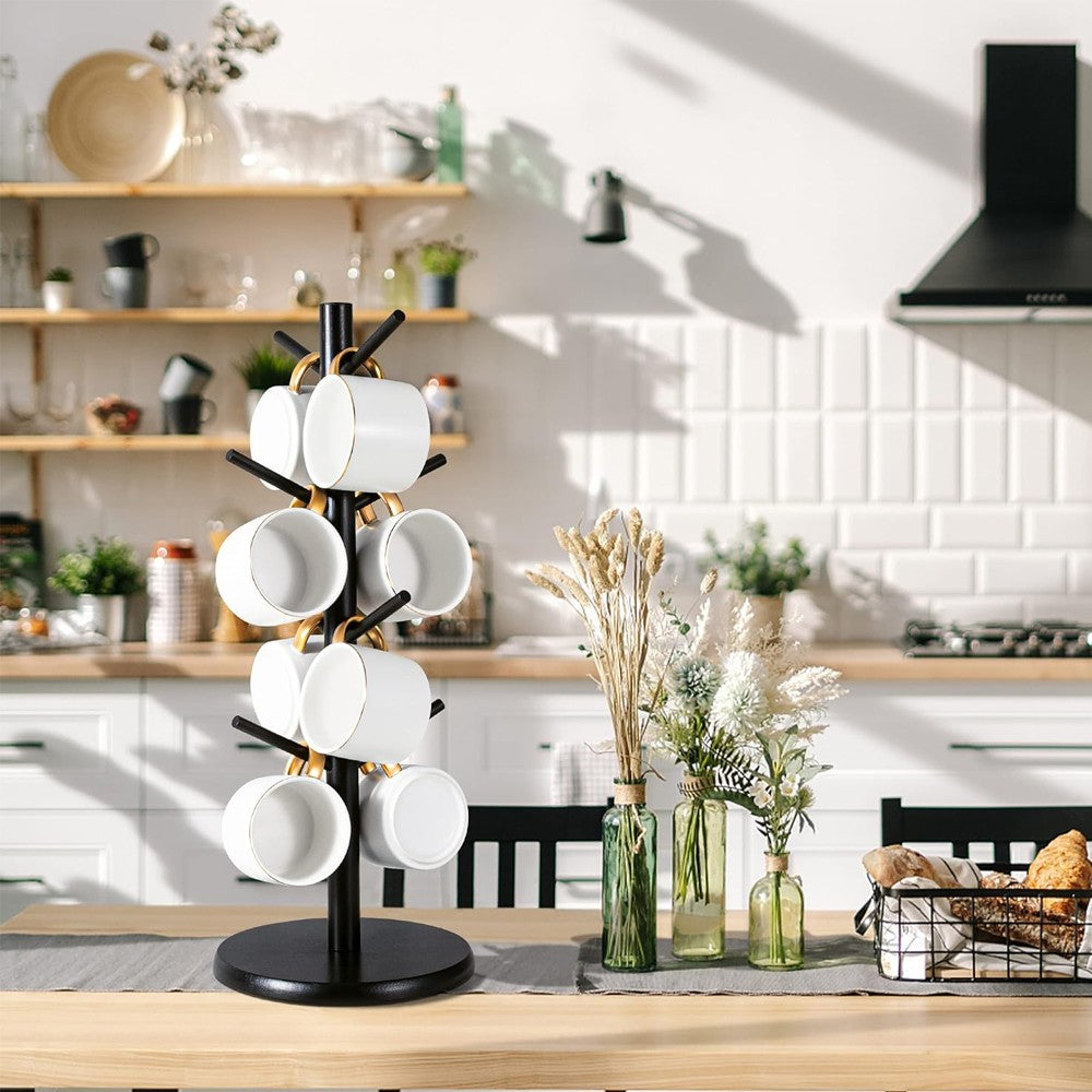 360-Degree Rotating Mug Holder Tree Coffee Cup Storage Rack with 8 Hooks