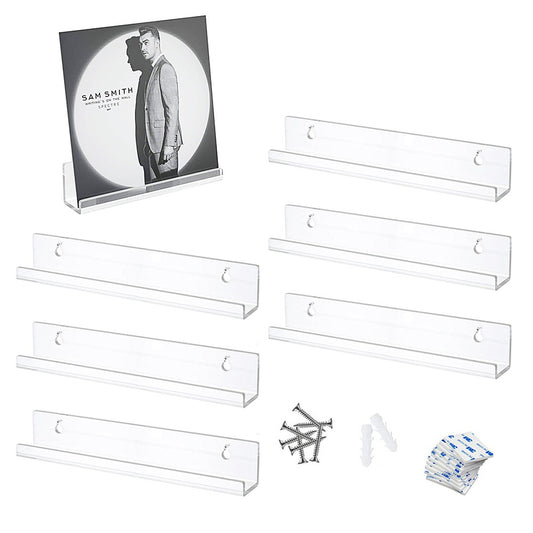 6Pcs 12 Inch Wall Mounted Vinyl Record Shelf Clear Acrylic Album Display Rack
