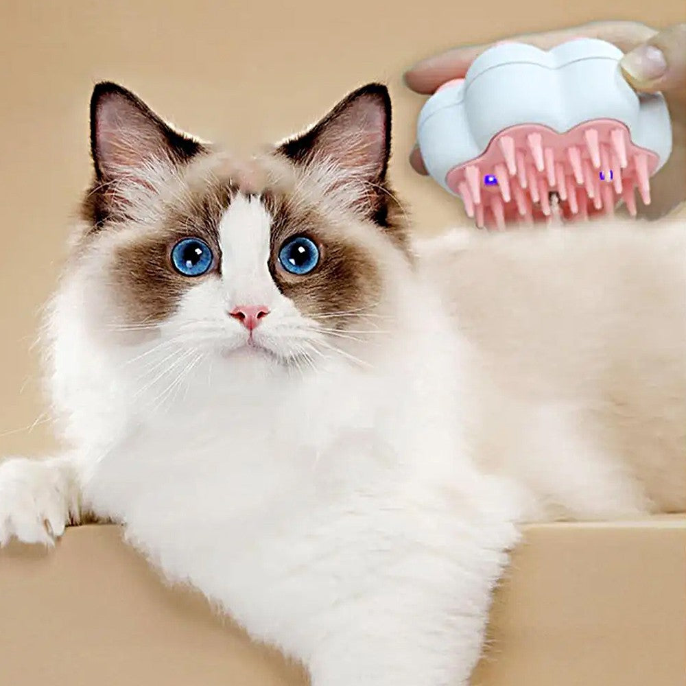 Spray Cat Hair Brush Pet Massage Comb USB Rechargeable with UV Light - White