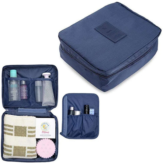 Travel Toiletry Bag with Makeup Brush Organizer Pouch Cosmetic Storage Makeup Bag Blue