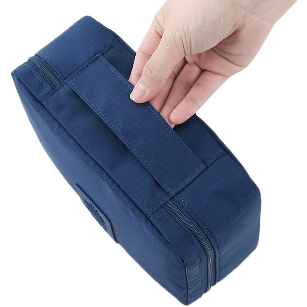 Travel Toiletry Bag with Makeup Brush Organizer Pouch Cosmetic Storage Makeup Bag Blue