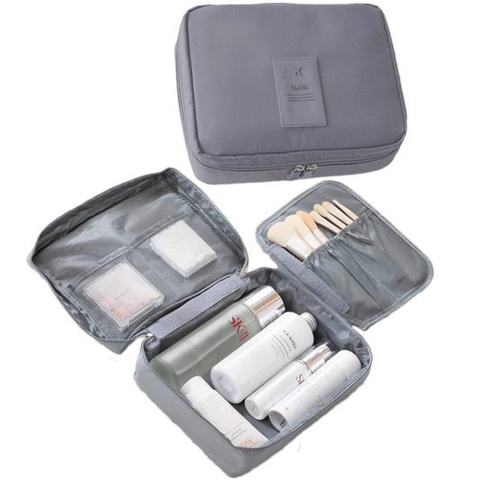 Travel Toiletry Bag with Makeup Brush Organizer Pouch Cosmetic Storage Makeup Bag Grey