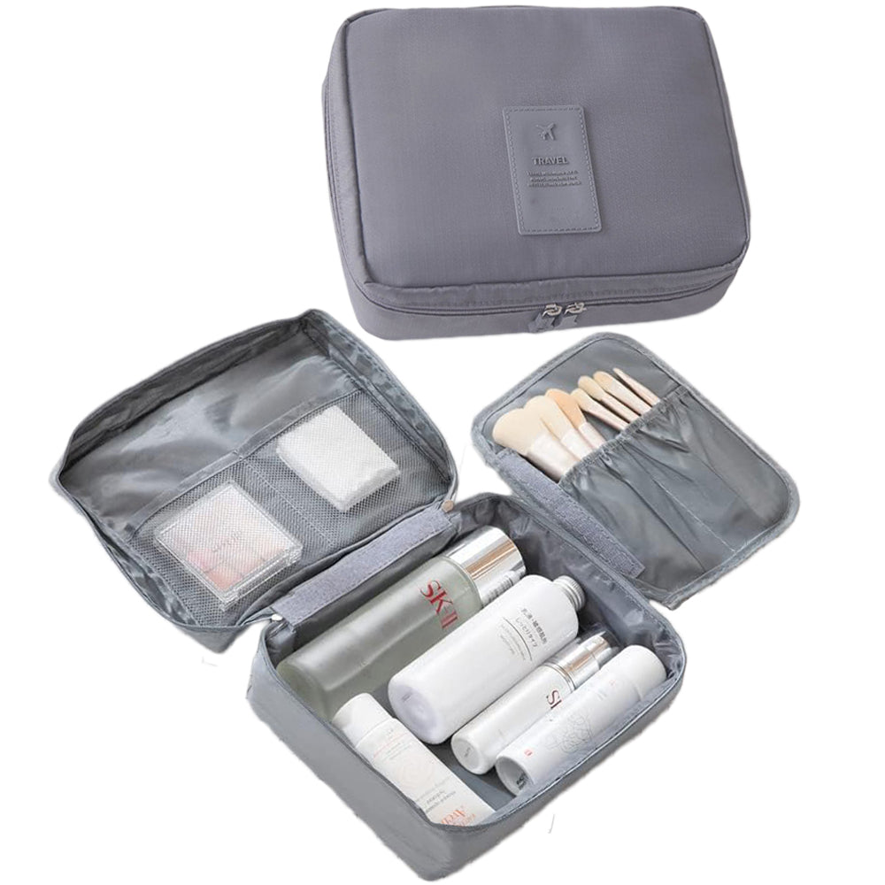 Travel Toiletry Bag with Makeup Brush Organizer Pouch Cosmetic Storage Makeup Bag Pink Grey