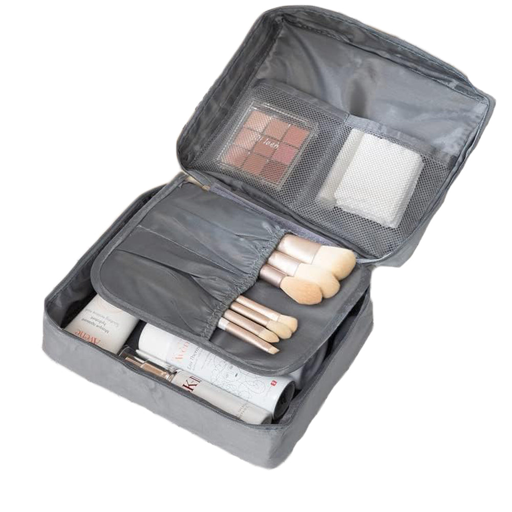 Travel Toiletry Bag with Makeup Brush Organizer Pouch Cosmetic Storage Makeup Bag Grey