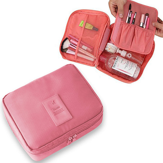 Travel Toiletry Bag with Makeup Brush Organizer Pouch Cosmetic Storage Makeup Bag Pink