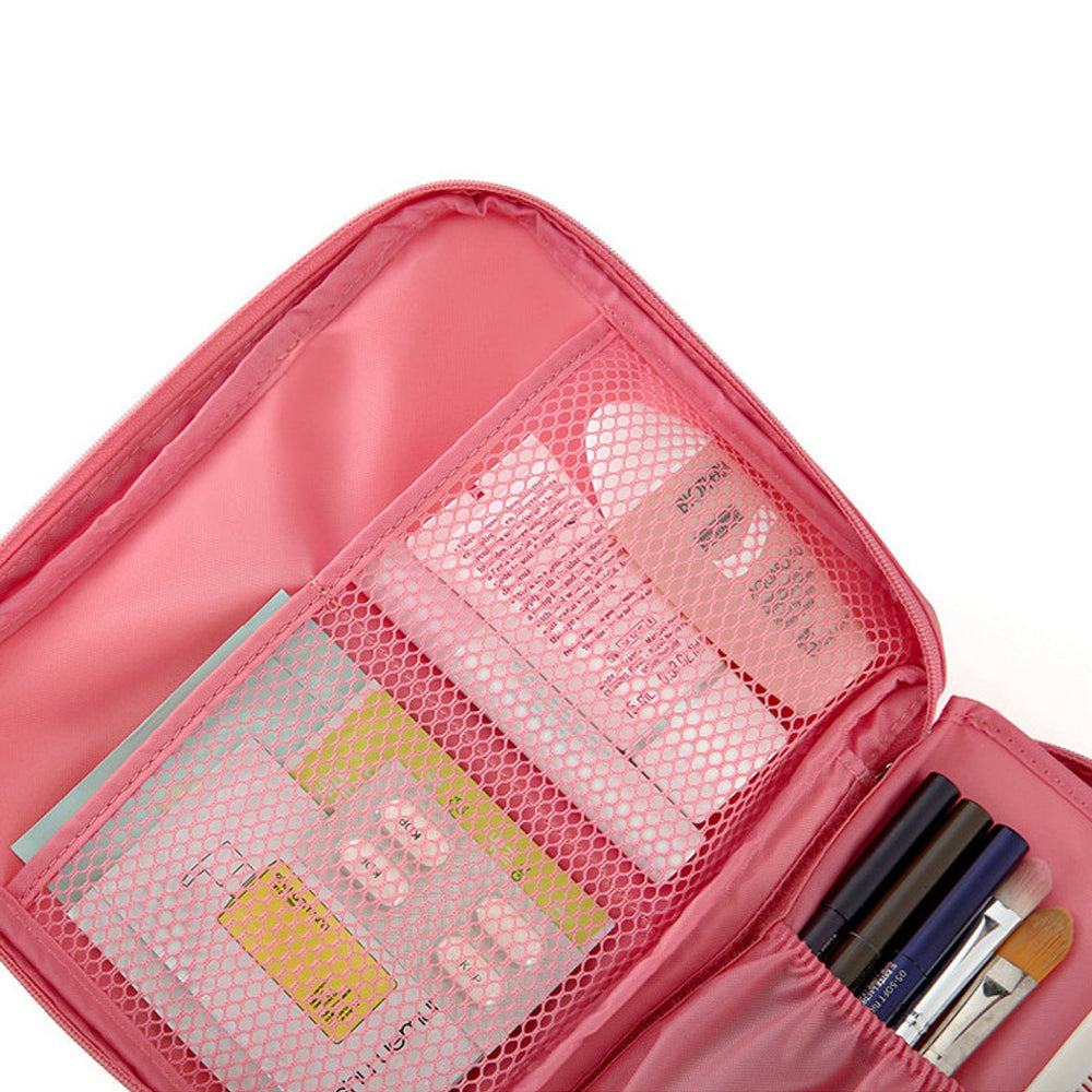Travel Toiletry Bag with Makeup Brush Organizer Pouch Cosmetic Storage Makeup Bag Pink Grey