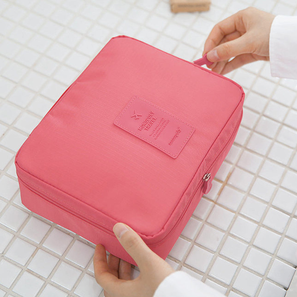 Travel Toiletry Bag with Makeup Brush Organizer Pouch Cosmetic Storage Makeup Bag Pink