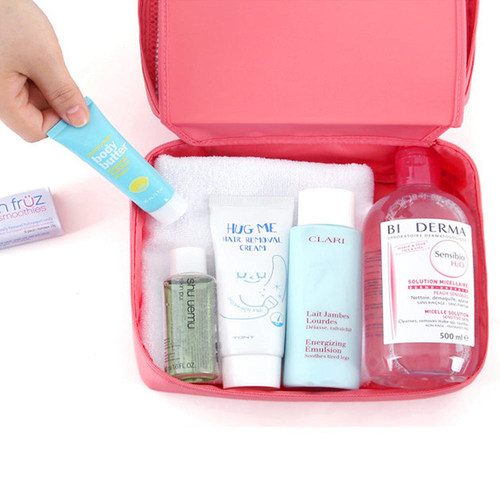 Travel Toiletry Bag with Makeup Brush Organizer Pouch Cosmetic Storage Makeup Bag Pink