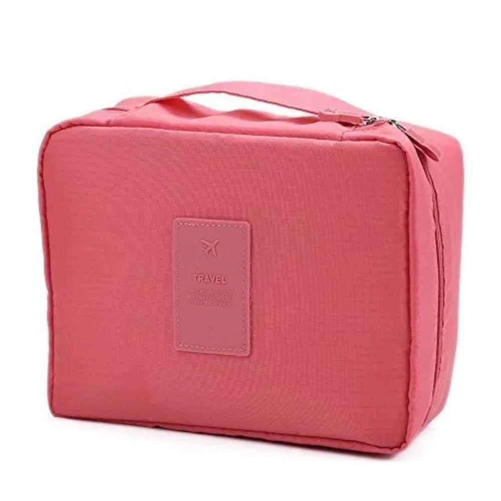 Travel Toiletry Bag with Makeup Brush Organizer Pouch Cosmetic Storage Makeup Bag Pink Grey