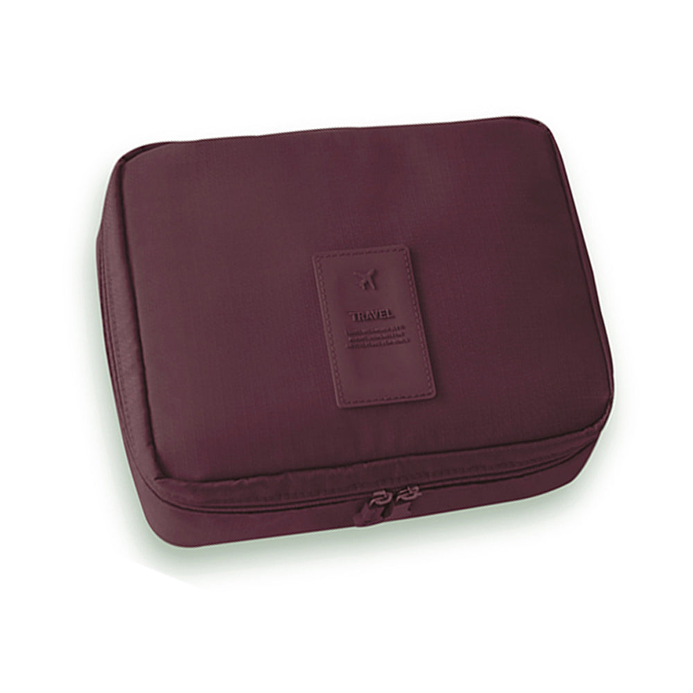 Travel Toiletry Bag with Makeup Brush Organizer Pouch Cosmetic Storage Makeup Bag Wine Red
