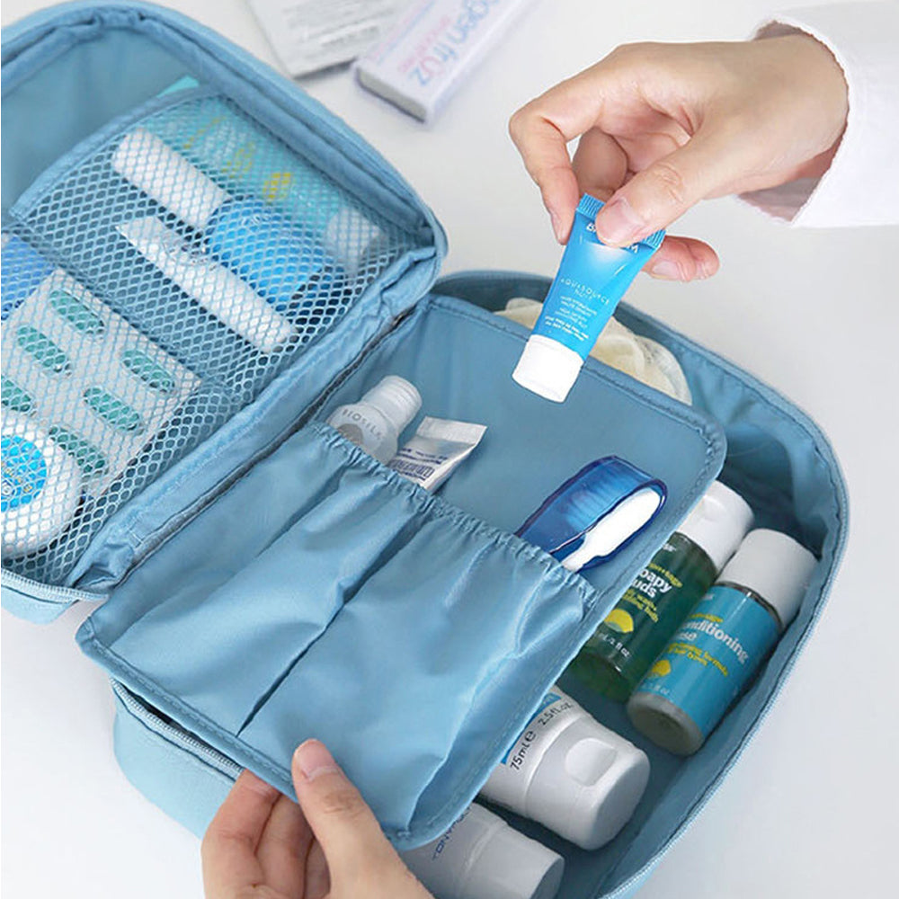 Travel Toiletry Bag with Makeup Brush Organizer Pouch Cosmetic Storage Makeup Bag Sky Blue