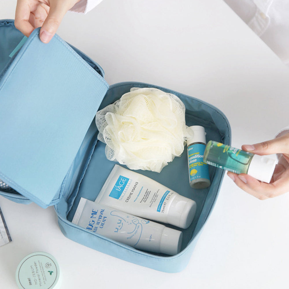 Travel Toiletry Bag with Makeup Brush Organizer Pouch Cosmetic Storage Makeup Bag Sky Blue