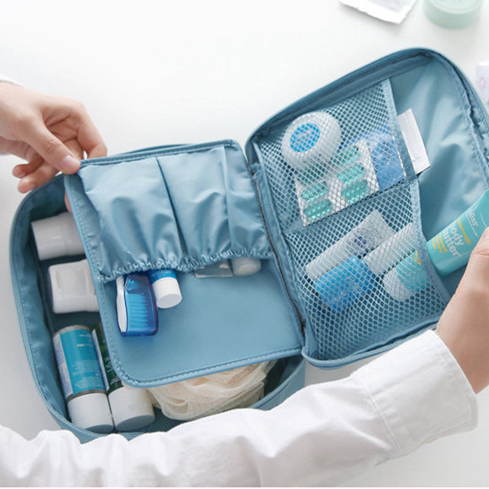 Travel Toiletry Bag with Makeup Brush Organizer Pouch Cosmetic Storage Makeup Bag Sky Blue