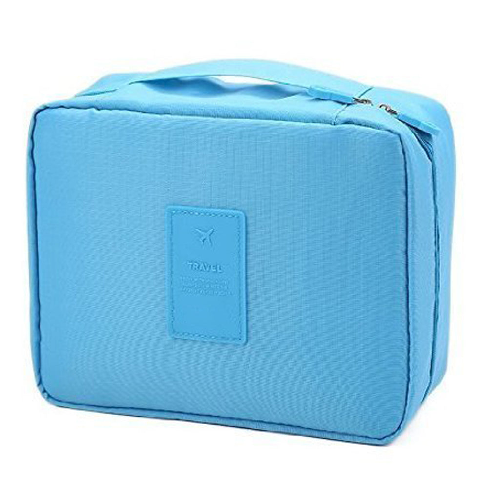 Travel Toiletry Bag with Makeup Brush Organizer Pouch Cosmetic Storage Makeup Bag Sky Blue