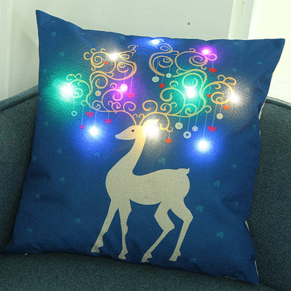 2X Printed Linen LED Light Square Pillow Case Cushion Covers