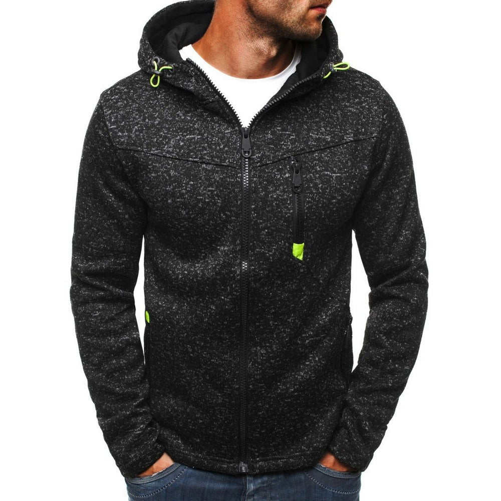 Mens Full Zip Hooded Fleece Long Sleeve Two Front Pockets Sports Sweatshirt