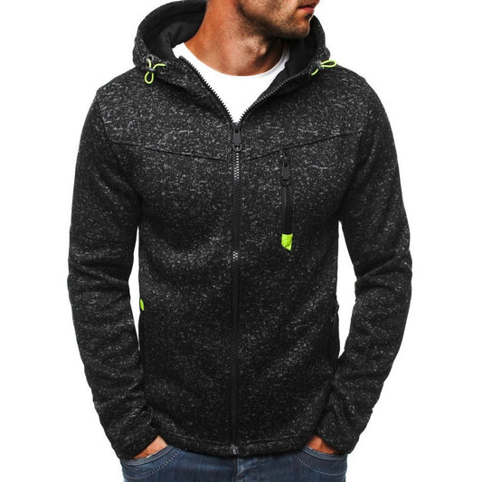 Mens Full Zip Hooded Fleece Long Sleeve Two Front Pockets Sports Sweatshirt
