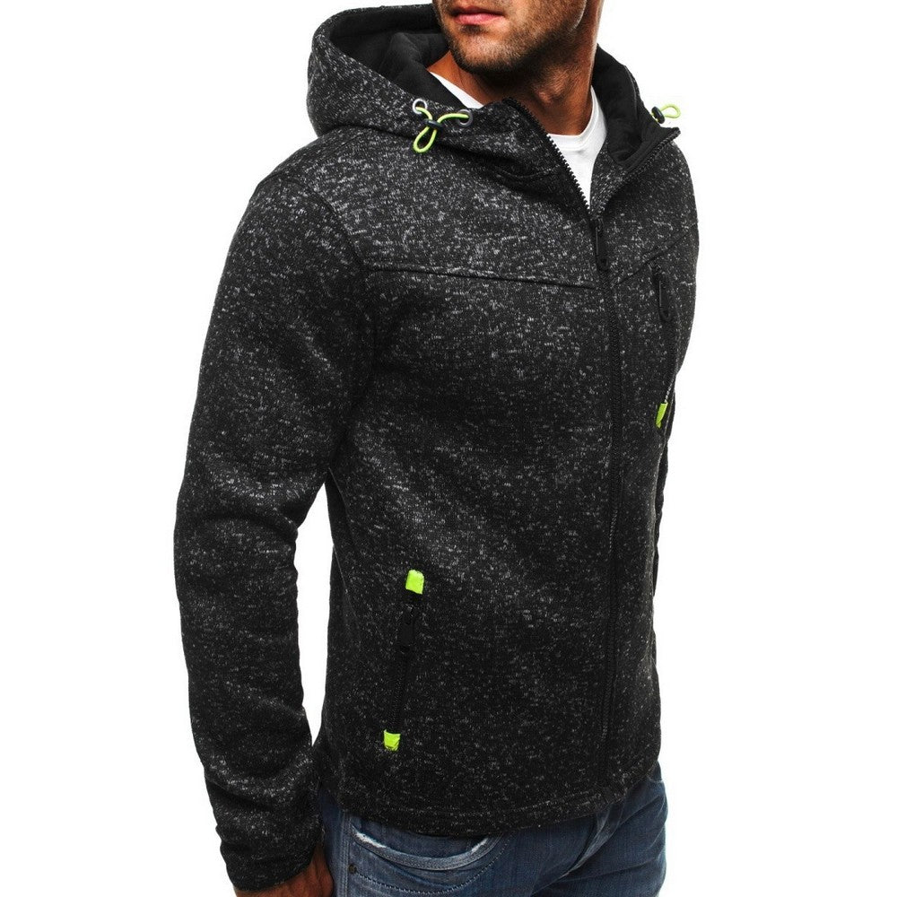 Mens Full Zip Hooded Fleece Long Sleeve Two Front Pockets Sports Sweatshirt