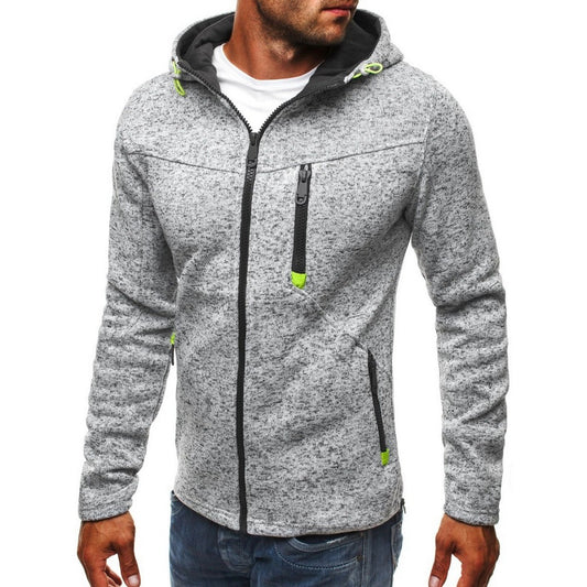 Mens Full Zip Hooded Fleece Long Sleeve Two Front Pockets Sports Sweatshirt