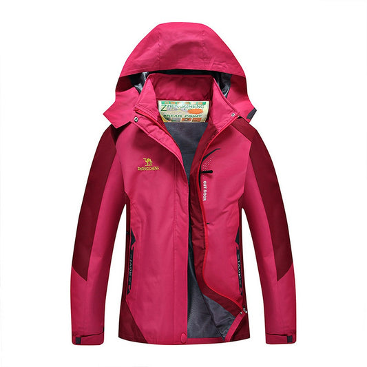 Outdoor Waterproof Winterproof Hooded Jacket for Women Rose Red